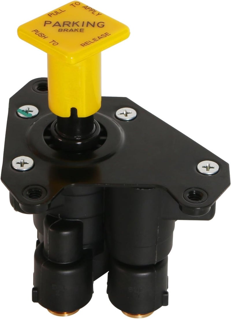 Riyhch PP-DC Dash Control Brake Valve Fit for Bendix 800733, IHC 2032342C91, Metal Air Control Valve with 3 Ports, 3/8 in Threaded Inlet, NPT Outlet, Polypropylene Body, Black Yellow - Image 1